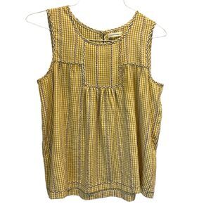 Max Studio Womens Sleeveless Tops Medium Yellow Gingham Picnic Transitional